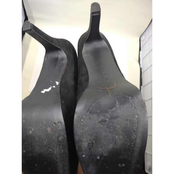 Tahari Lina Black Suede Leather High Heel Almond Toe Platform Pumps Women's Sz 9 - Picture 6 of 9